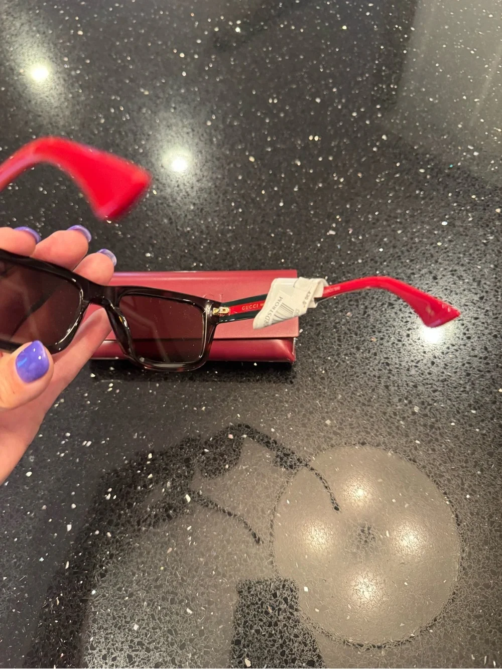 NWT - Gucci Men's Burgundy and Black Sunglasses with Burgundy Case